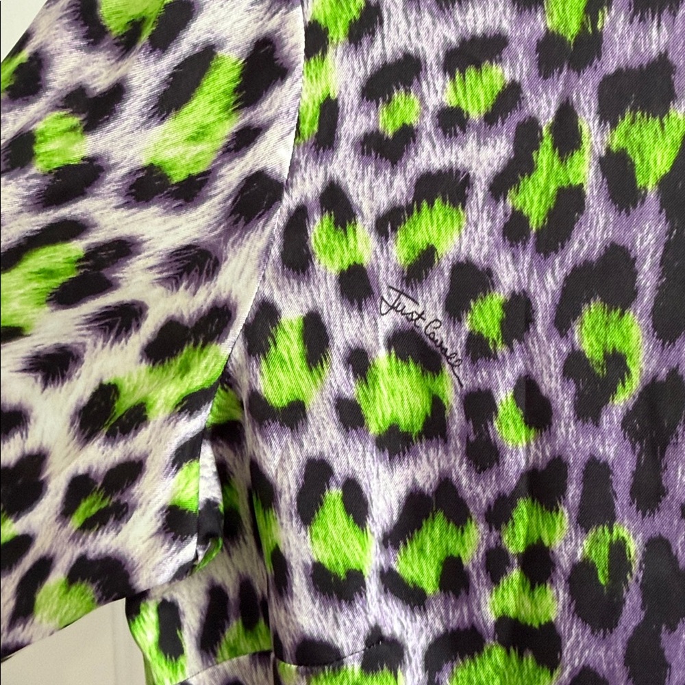 Preloved Just Cavalli Purple and Green Leopard Animal Print Blouse Size 50 - Picture 9 of 9